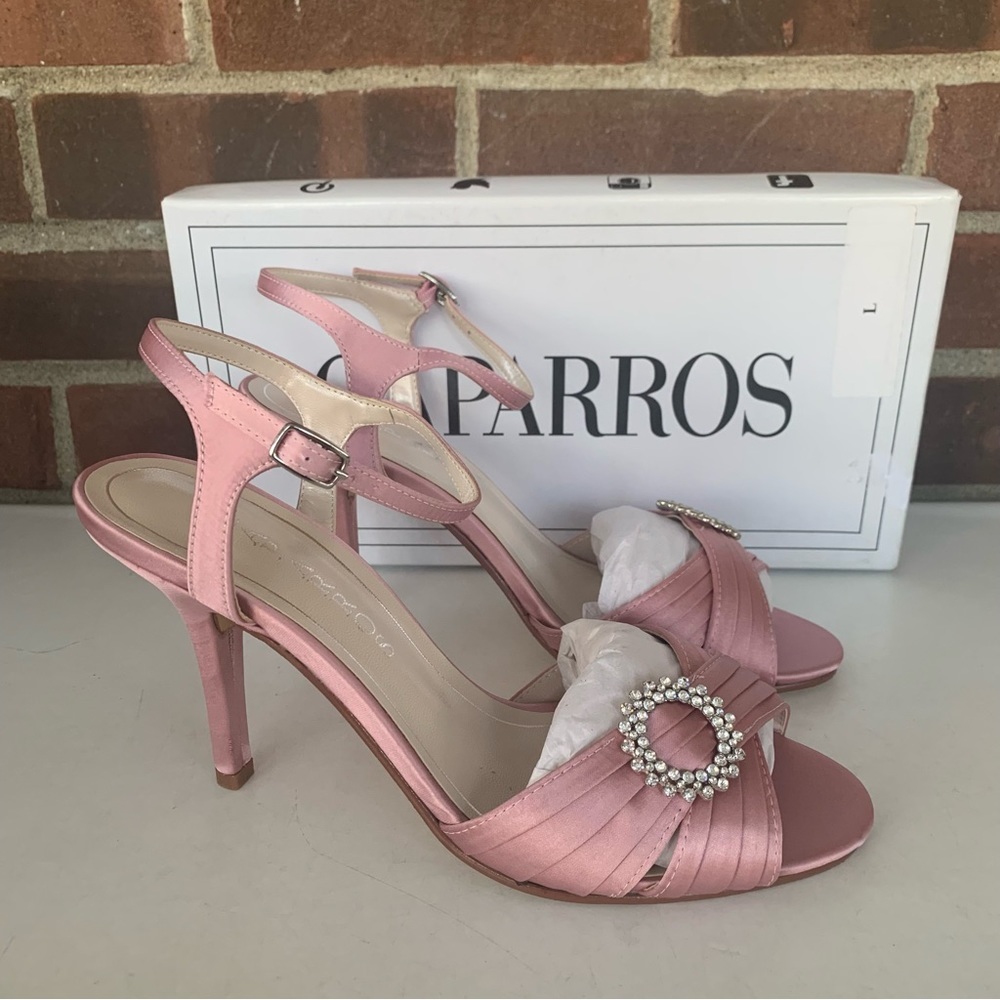 Caparros Womens Pink Pizzle Satin Peep Toe Casual Ankle Strap Sandals US 8 M NEW